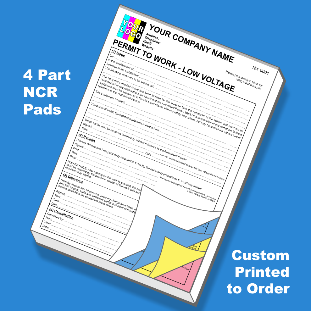 Electrical Permit to Work Low Voltage NCR Pads Printing