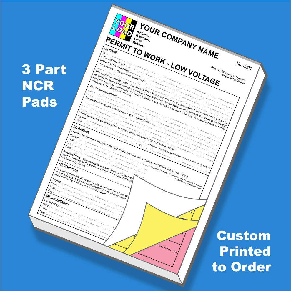 Electrical Permit to Work Low Voltage NCR Pads Printing