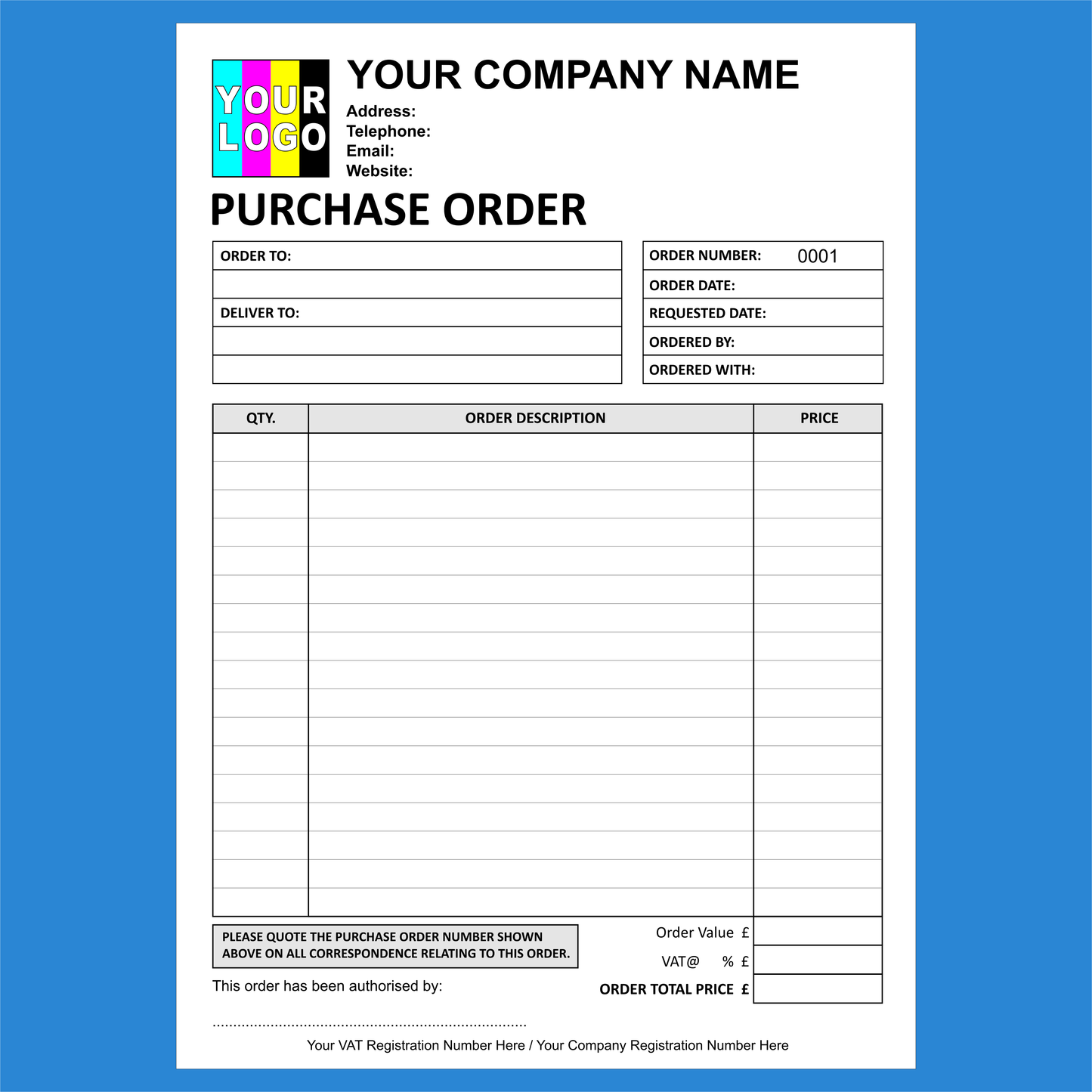 Purchase Order NCR Pads Custom Printing (FREE Template)