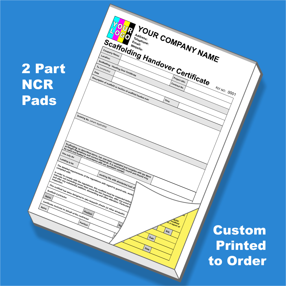 Scaffolding Handover Certificate NCR Pads Custom Printing