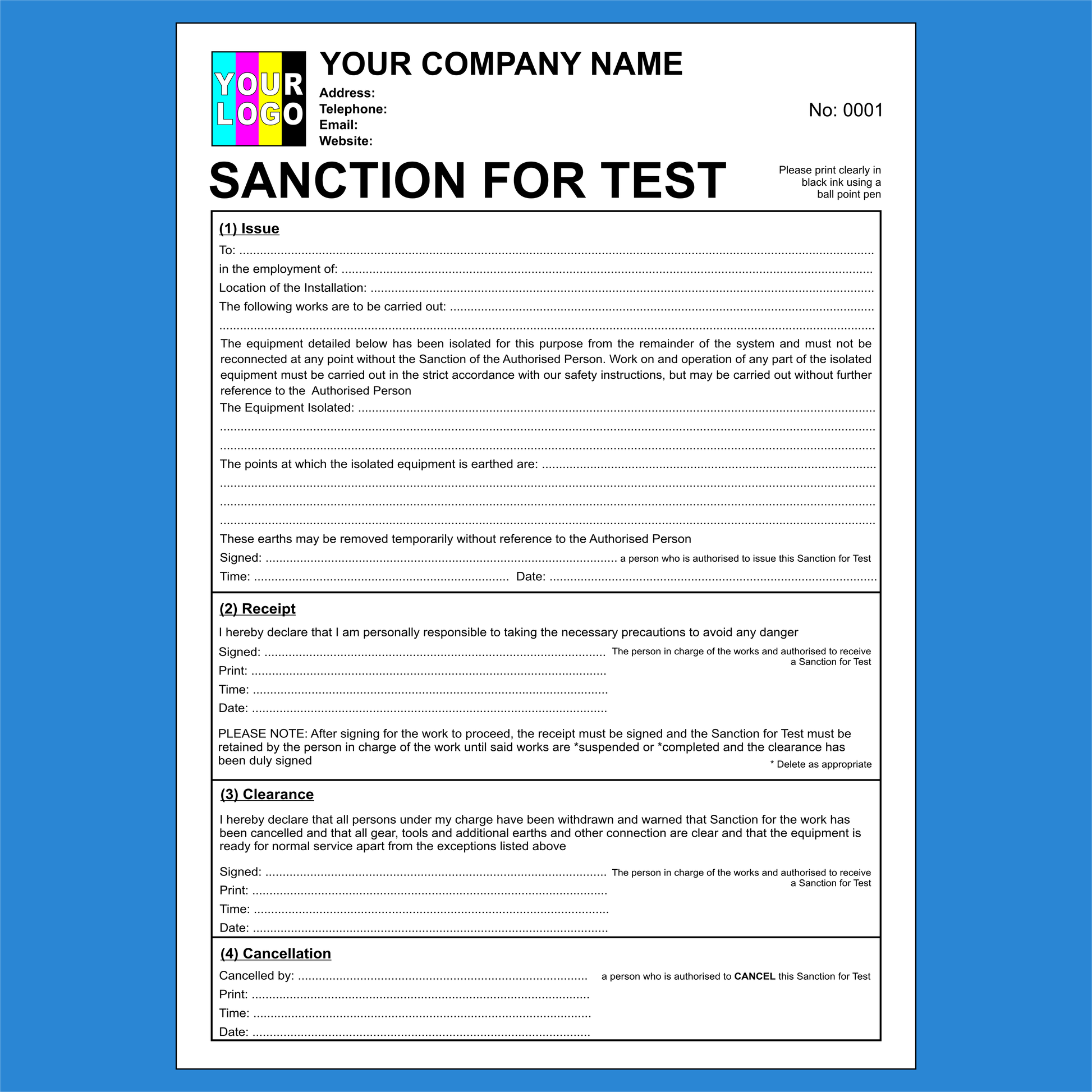 Electrical Sanction for Test NCR Pads Printing