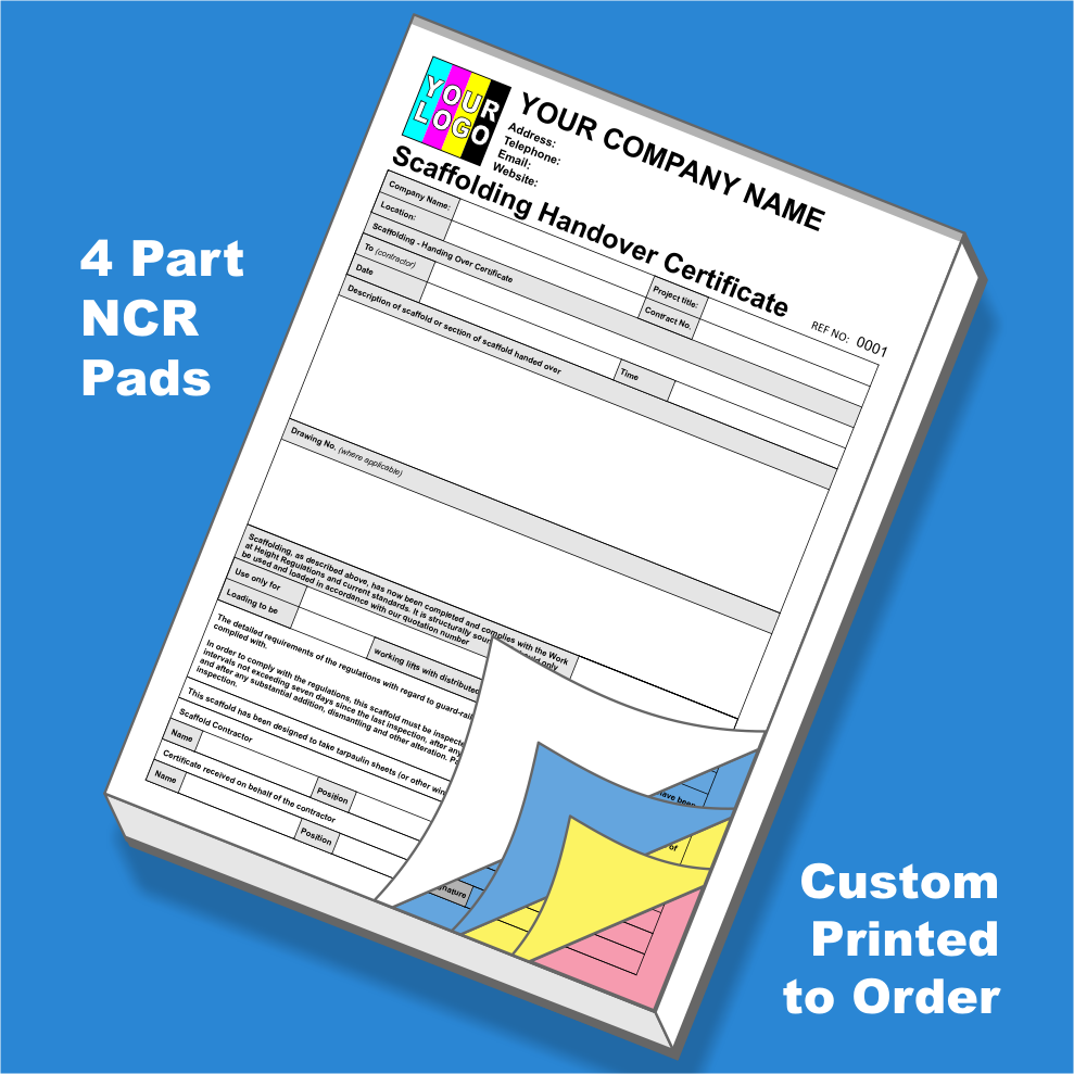 Scaffolding Handover Certificate NCR Pads Custom Printing