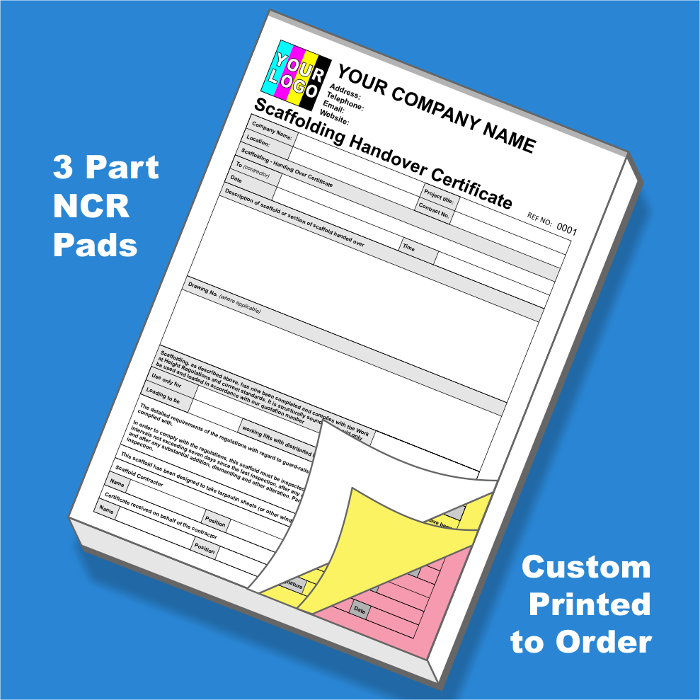 Scaffolding Handover Certificate NCR Pads Custom Printing