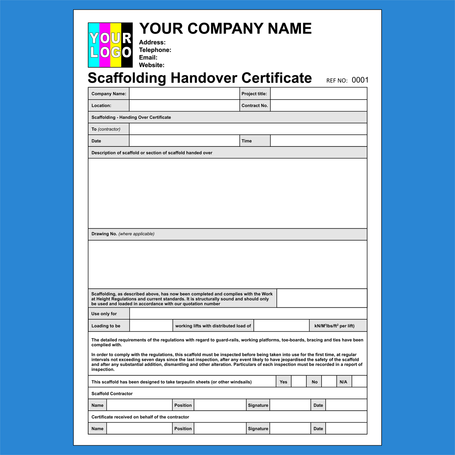 Scaffolding Handover Certificate NCR Pads Custom Printing