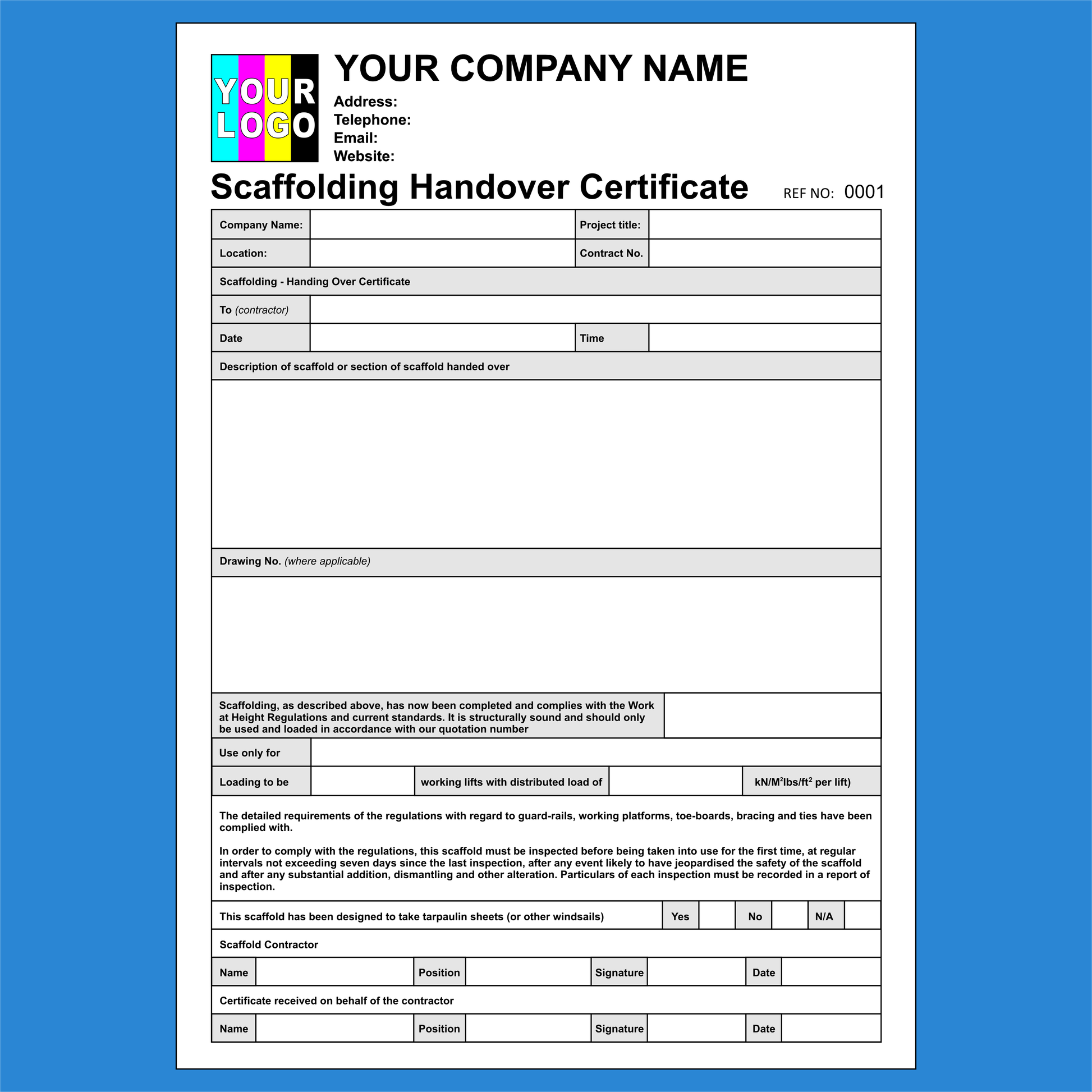 Scaffolding Handover Certificate NCR Pads Custom Printing