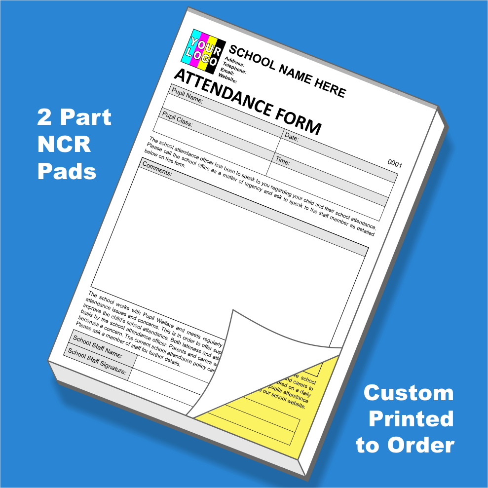 School Attendance Report Form NCR Pads Custom Printing