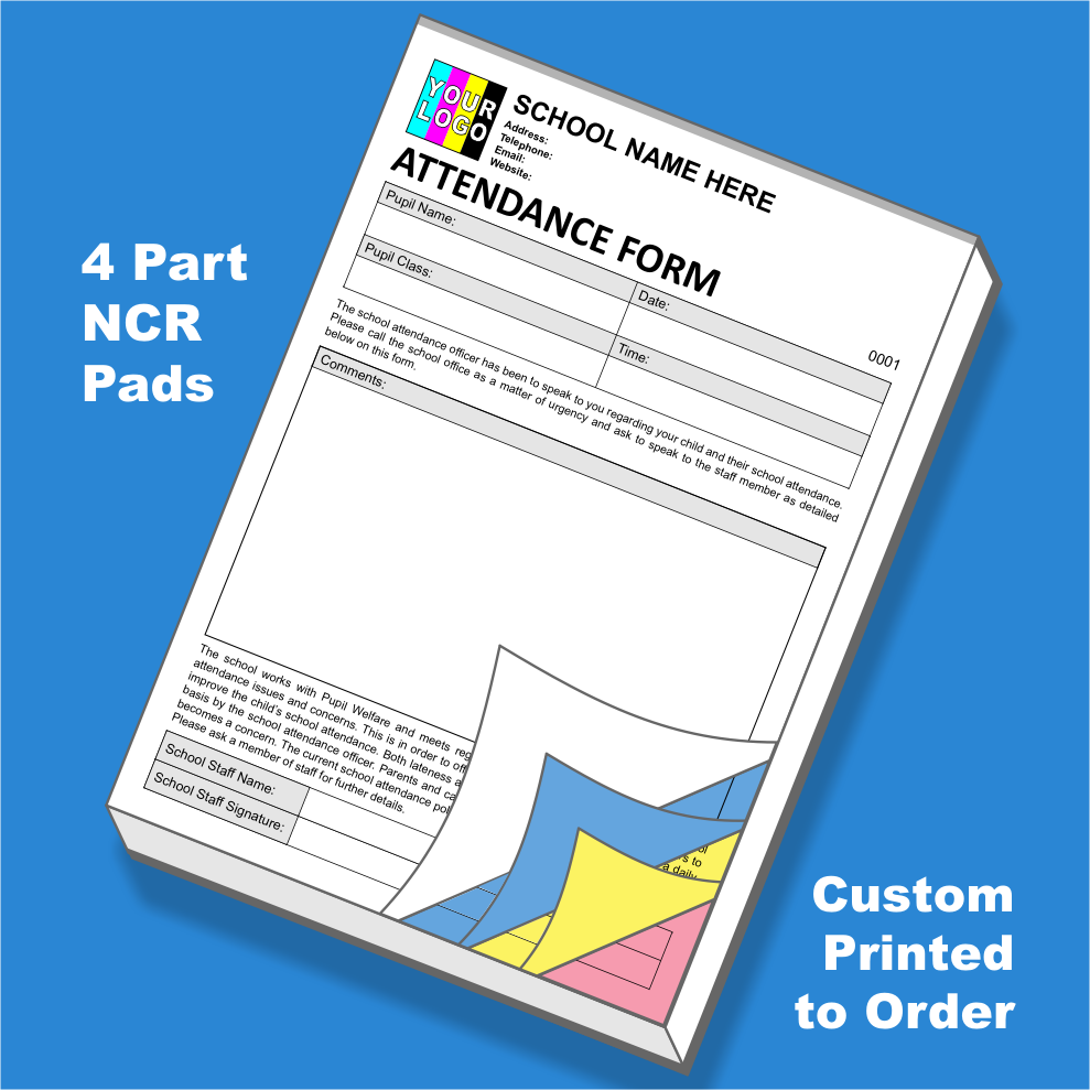 School Attendance Report Form NCR Pads Custom Printing