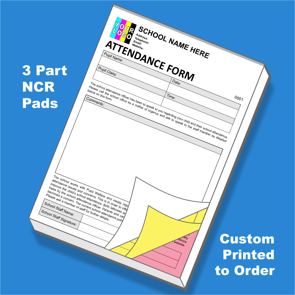 School Attendance Report Form NCR Pads Custom Printing