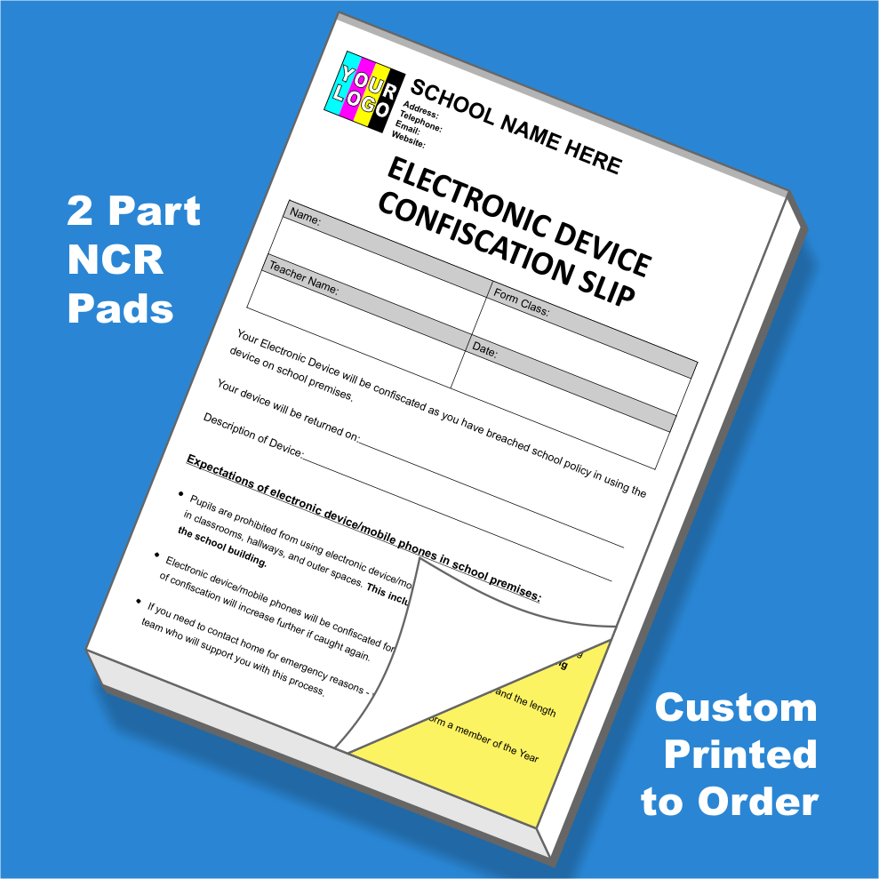 School Electronic Device Confiscation NCR Pads Custom Printing