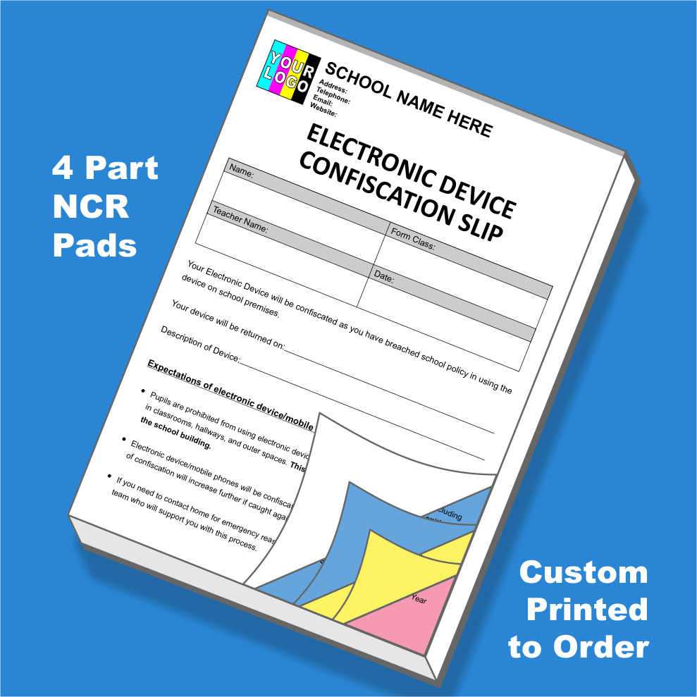 School Electronic Device Confiscation NCR Pads Custom Printing