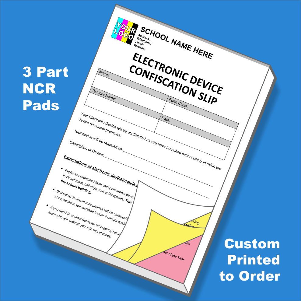 School Electronic Device Confiscation NCR Pads Custom Printing