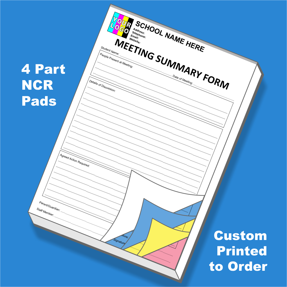 School Meeting Summary NCR Pads Custom Printing (FREE Template)