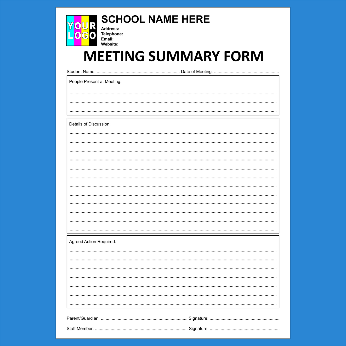 School Meeting Summary NCR Pads Custom Printing (FREE Template)