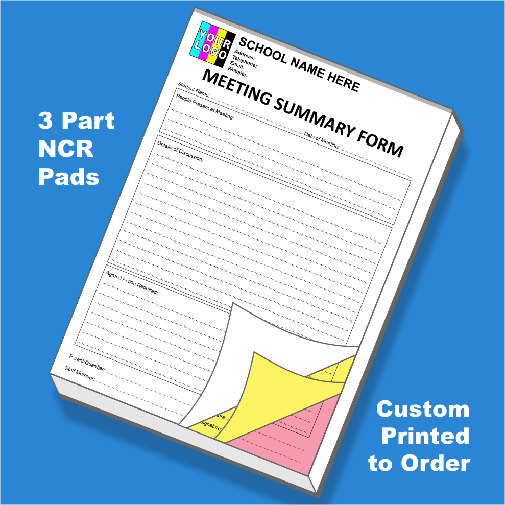 School Meeting Summary NCR Pads Custom Printing (FREE Template)