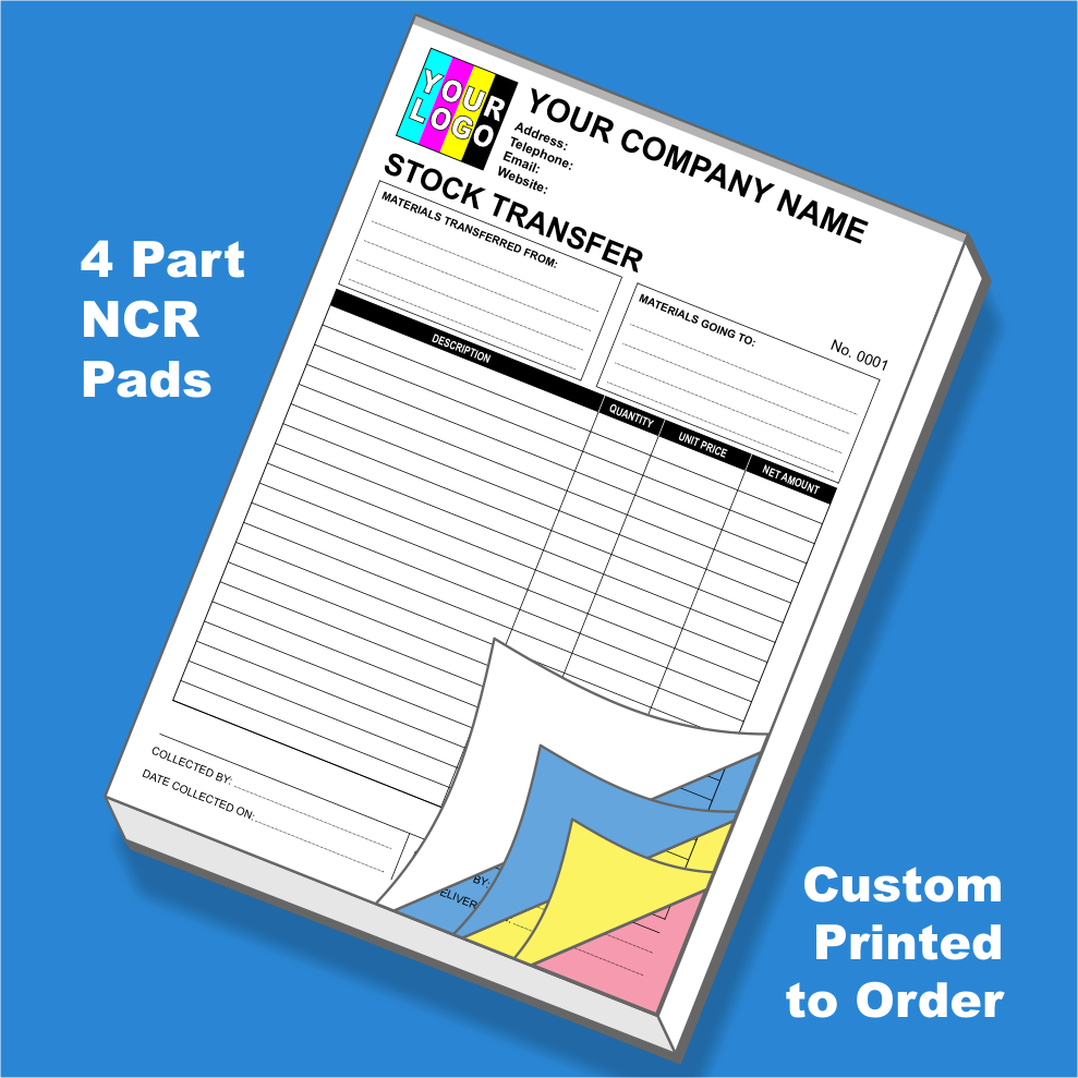 Stock Transfer NCR Pads Custom Printing (FREE Templates)