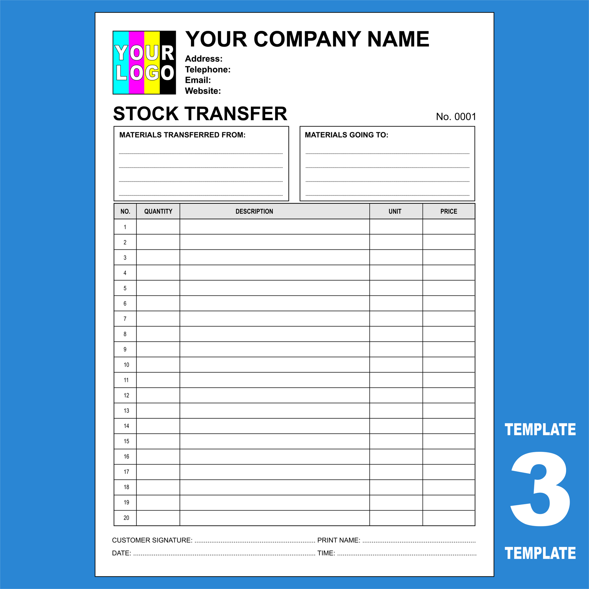 Stock Transfer NCR Pads Custom Printing (FREE Templates)