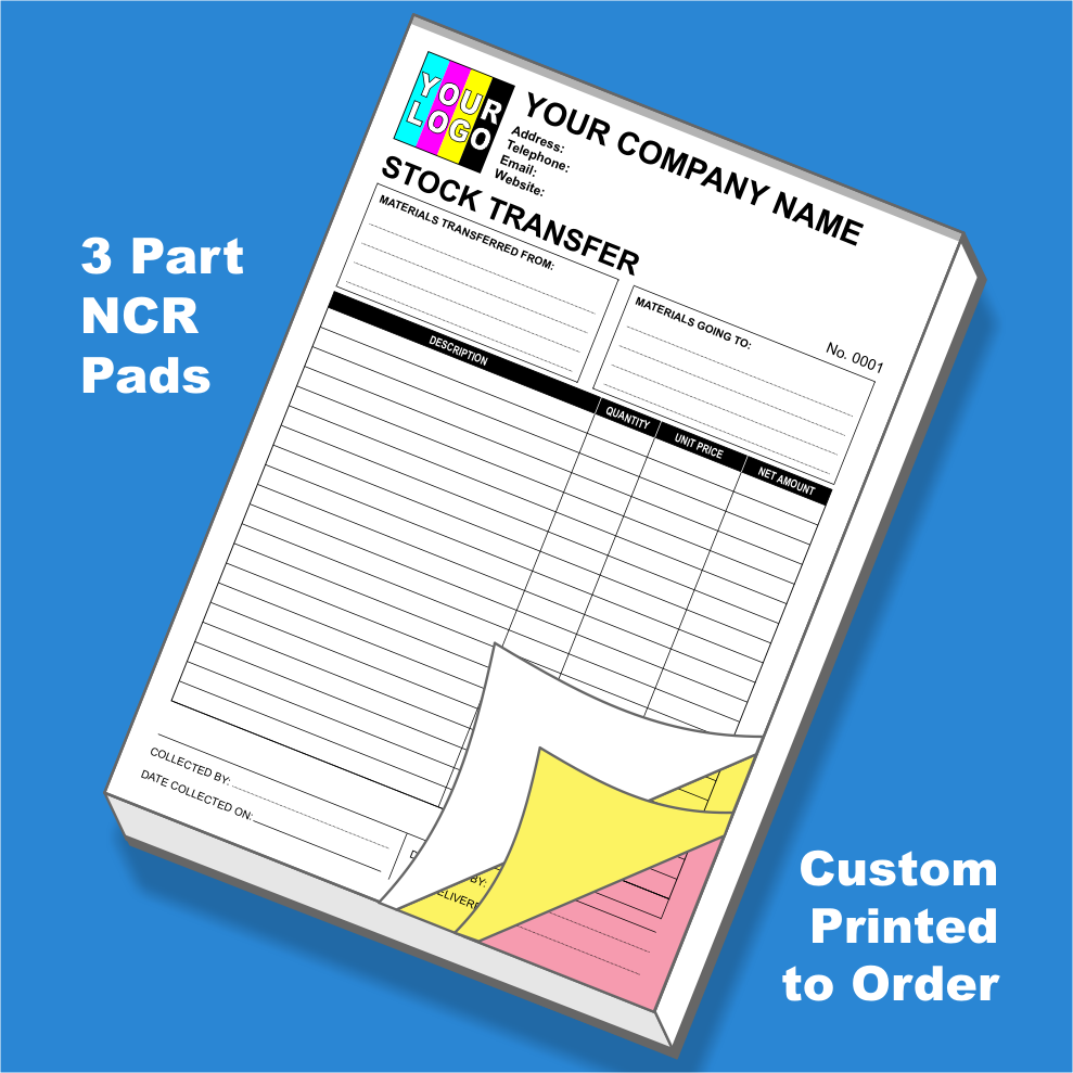 Stock Transfer NCR Pads Custom Printing (FREE Templates)