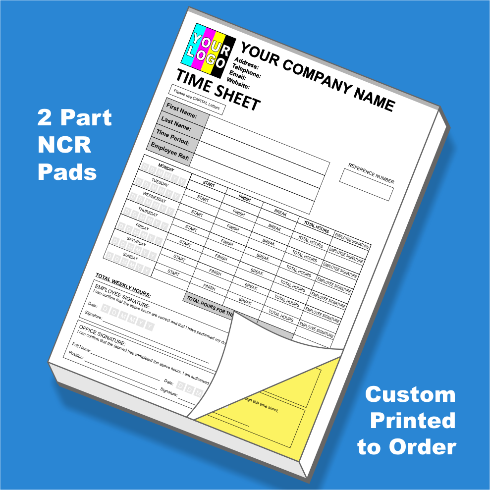 Time Sheet NCR Pads Custom Printing (FREE Time Sheets Templates)