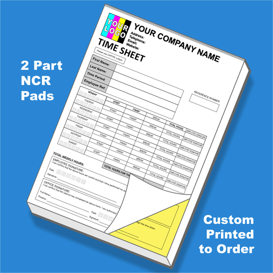 Time Sheet NCR Pads Custom Printing (FREE Time Sheets Templates)