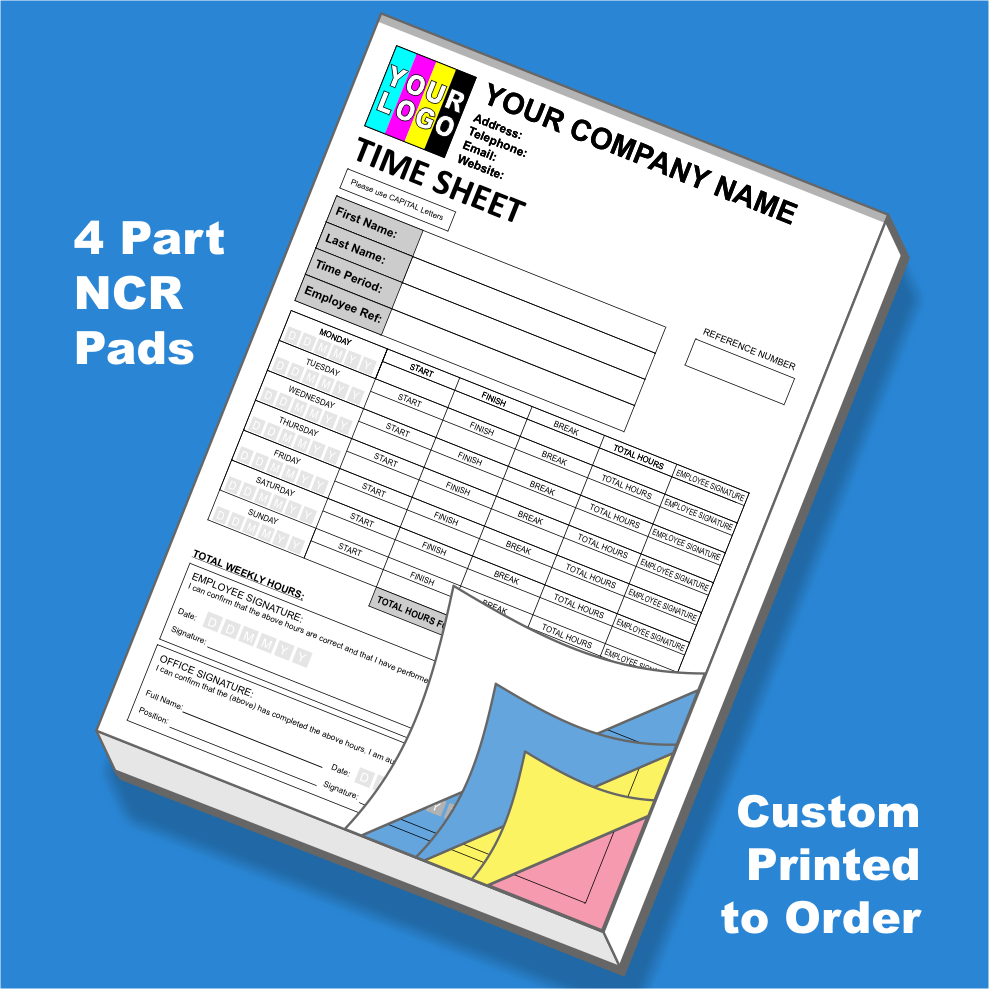 Time Sheet NCR Pads Custom Printing (FREE Time Sheets Templates)