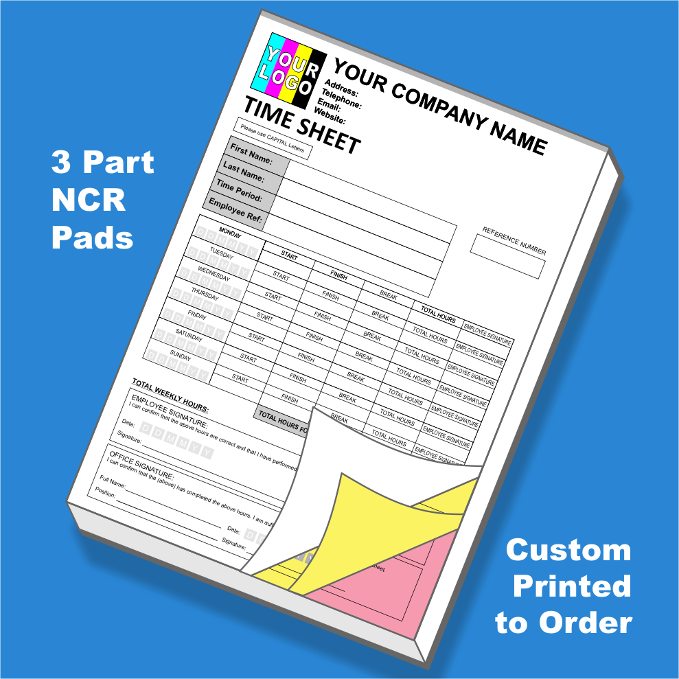 Time Sheet NCR Pads Custom Printing (FREE Time Sheets Templates)