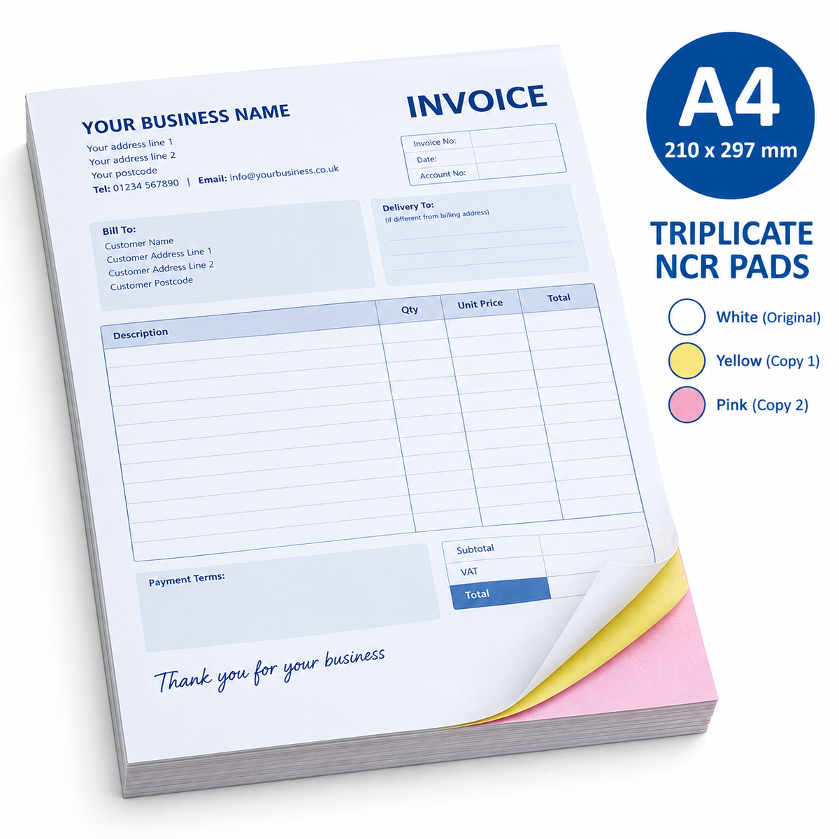 Triplicate A4 size invoice pad image