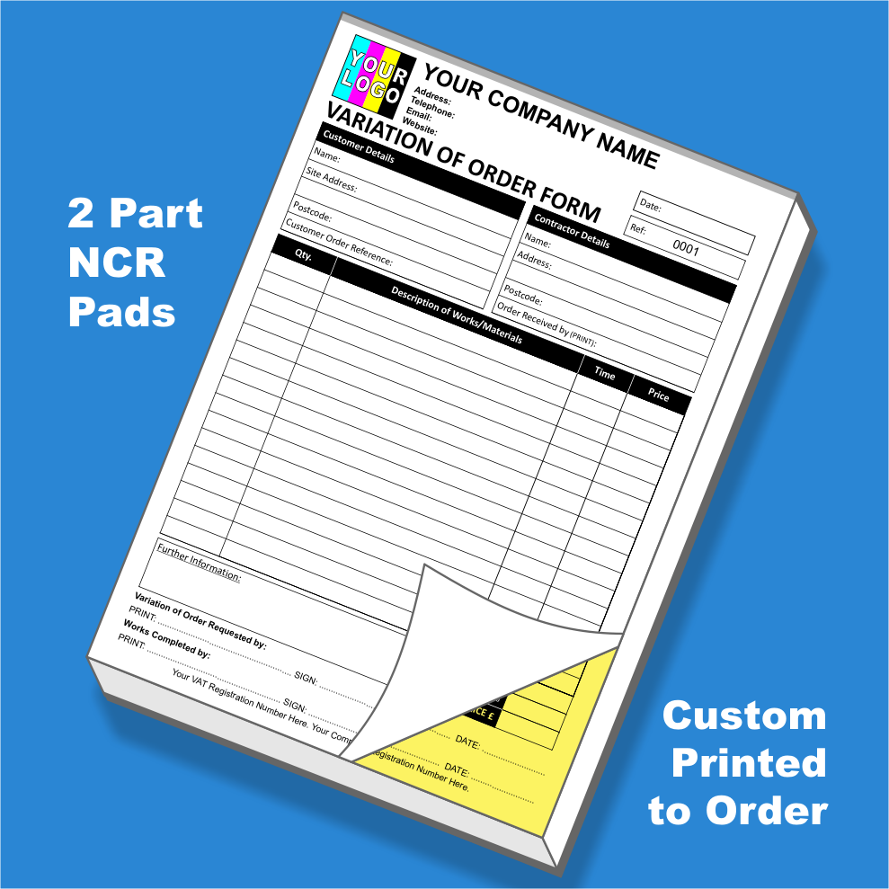 Variation of Order NCR Pads Custom Printing (FREE Template)