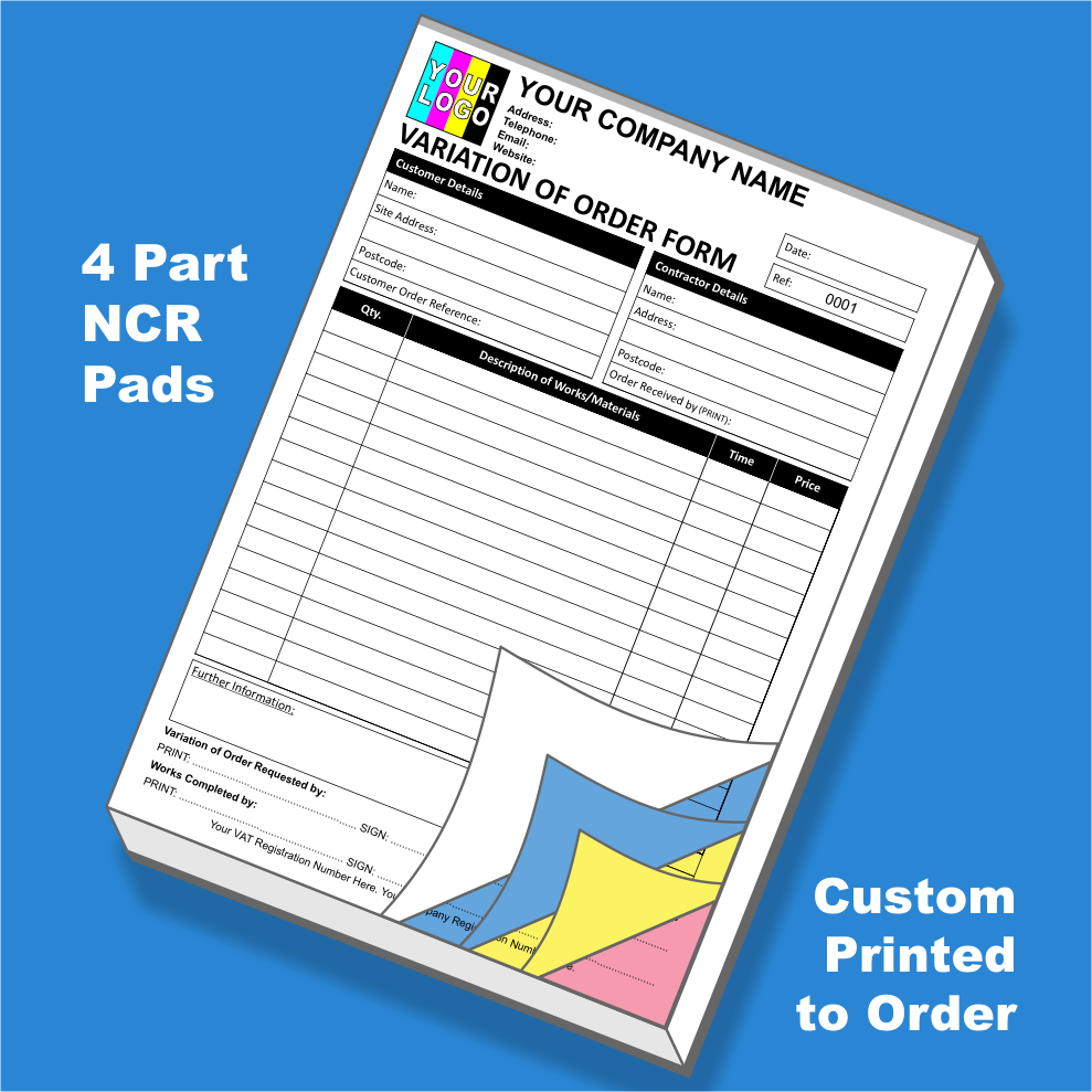 Variation of Order NCR Pads Custom Printing (FREE Template)