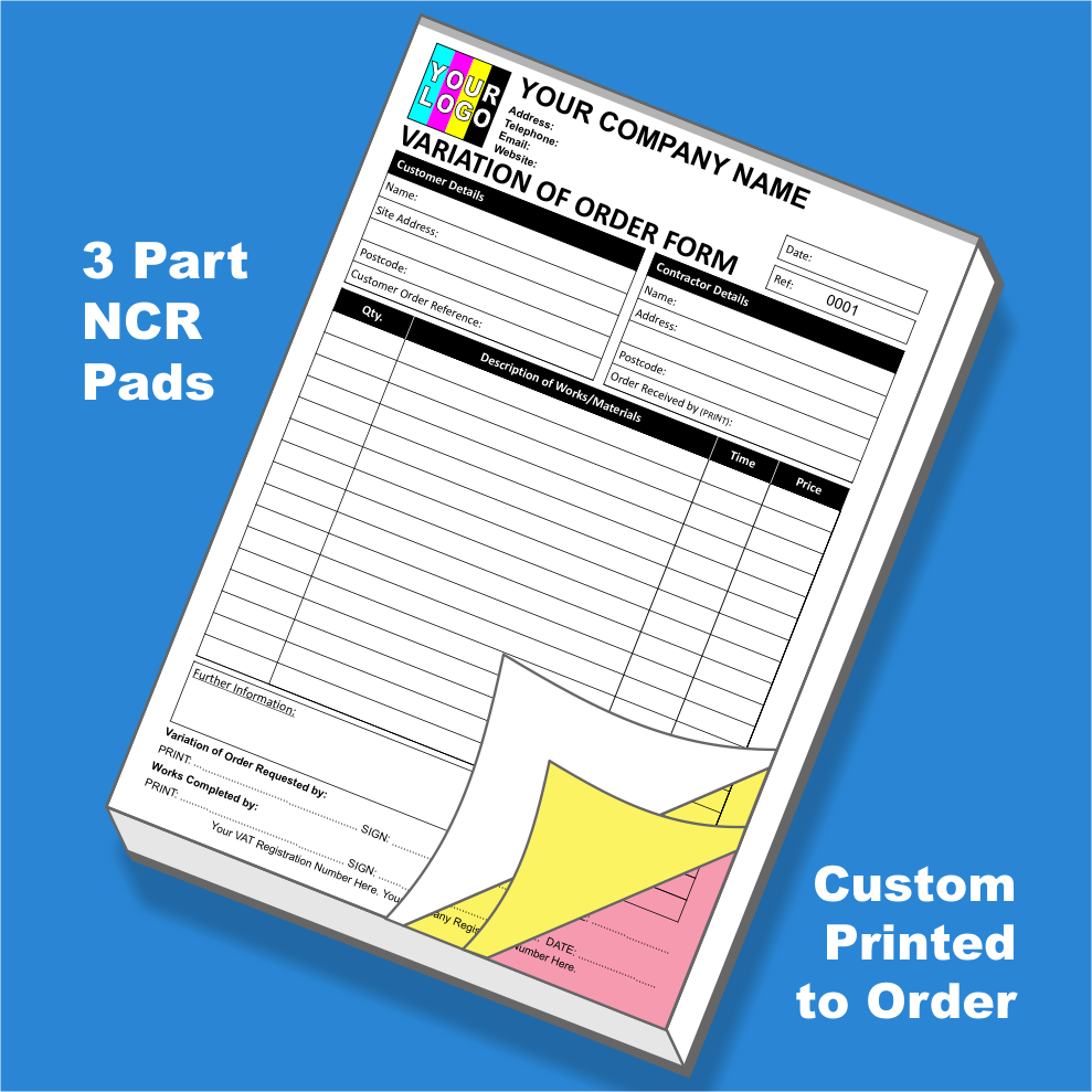 Variation of Order NCR Pads Custom Printing (FREE Template)