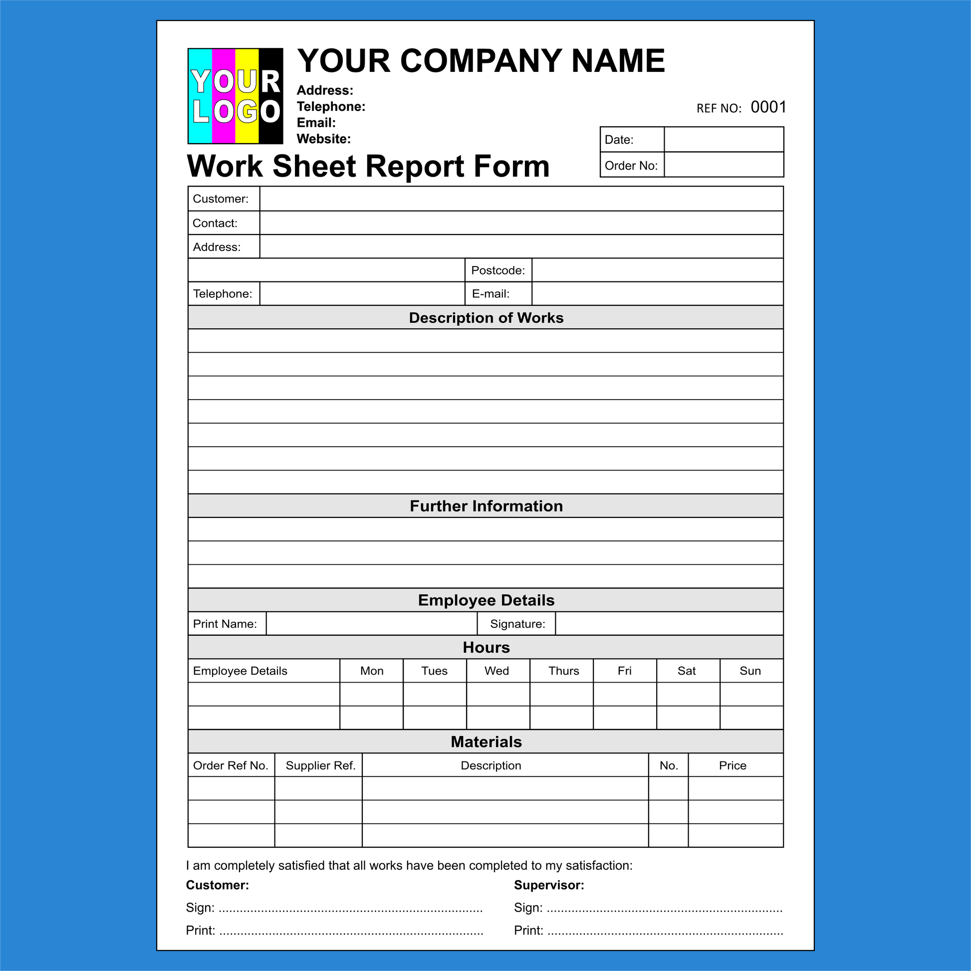 Worksheet Report Forms NCR Pads Custom Printing (FREE Template)