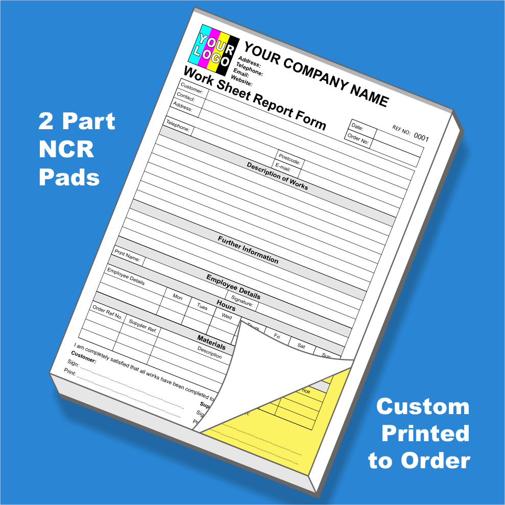 Worksheet Report Forms NCR Pads Custom Printing (FREE Template)