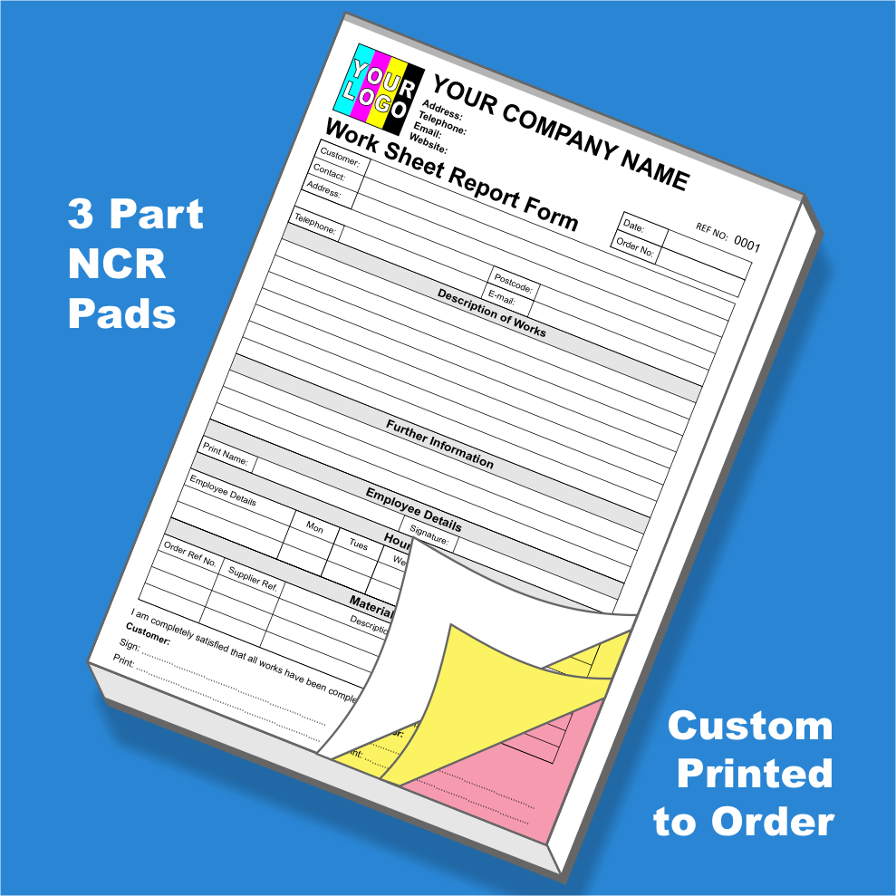 Worksheet Report Forms NCR Pads Custom Printing (FREE Template)