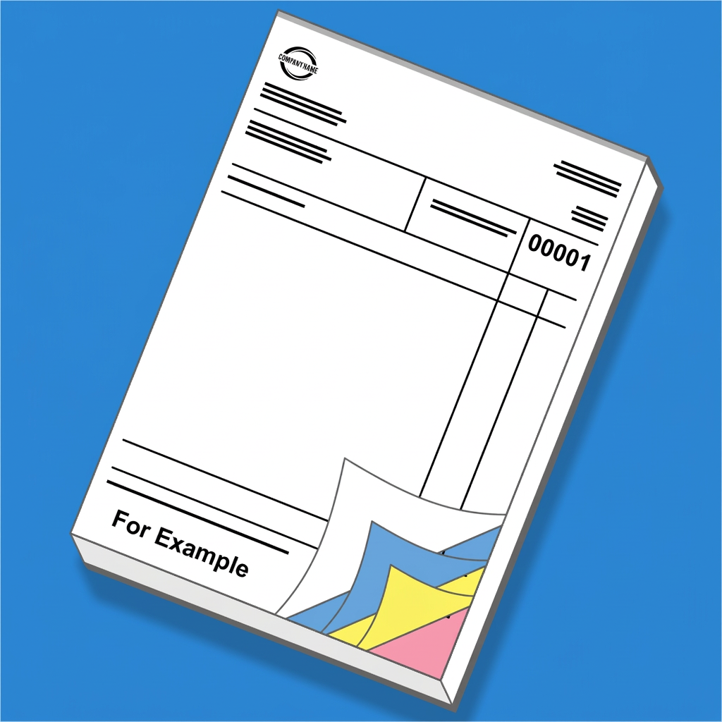 Quadruplicate NCR pad with white, blue, yellow and pink carbonless sheets
