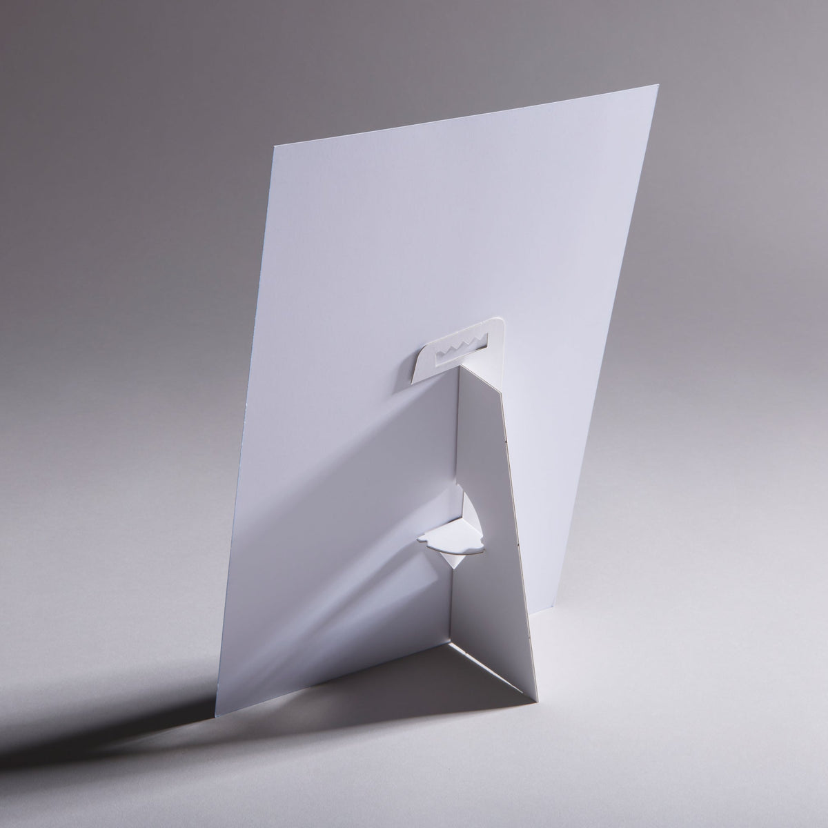 Custom printed strut card showing rigid box-board strut backing