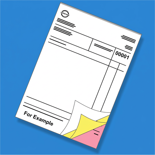 Triplicate NCR set with white, yellow and pink carbonless sheets