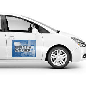 Magnetic Signs for Essential worker on the driver door of a car
